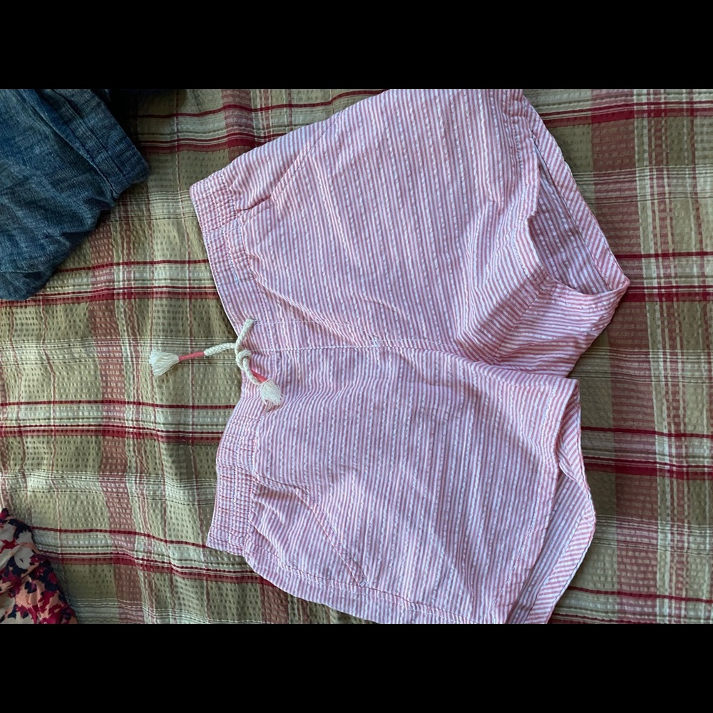 pink and white shorts
